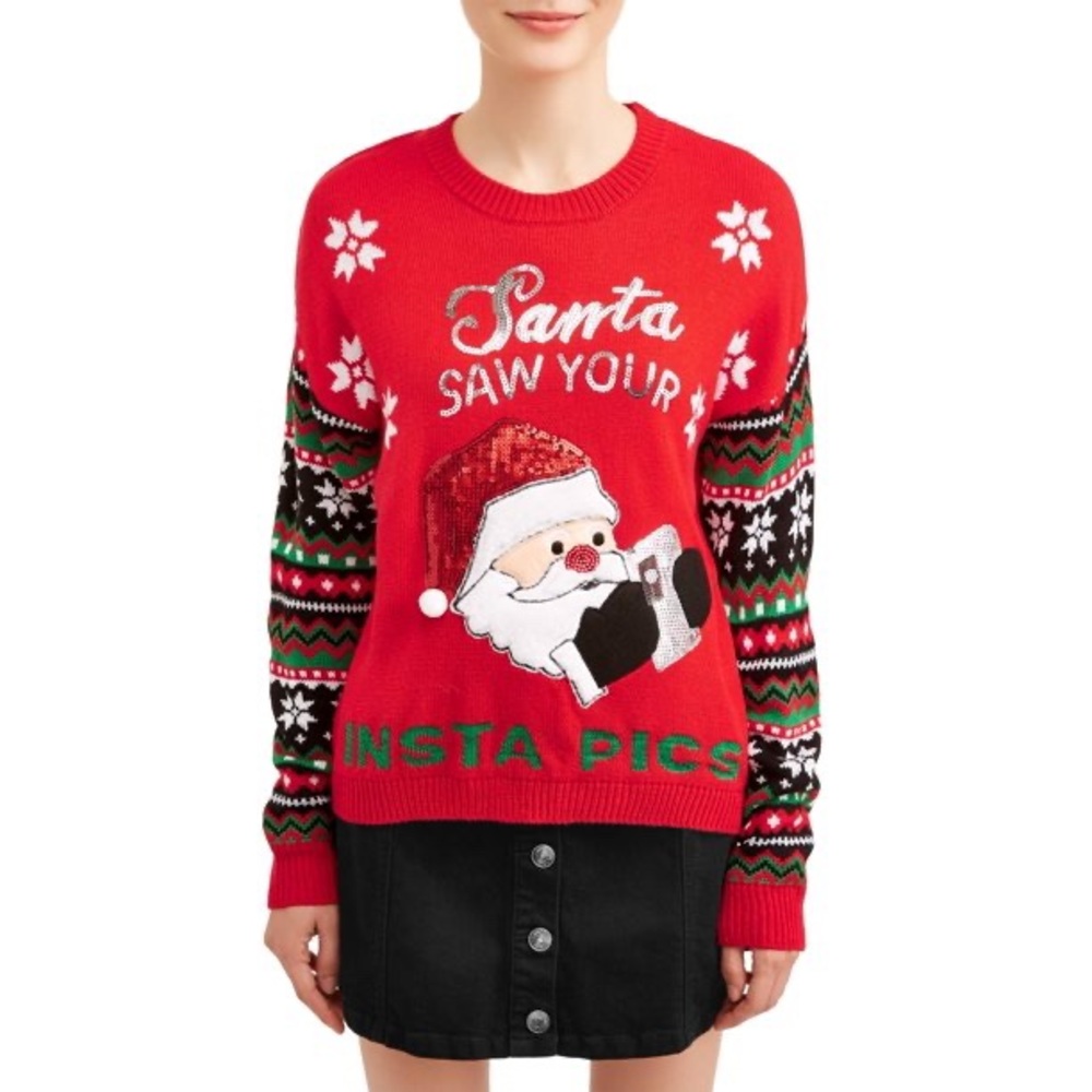Red Green Woman’s Fun Santa Christmas Sweater